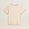 Tricou crem pentru femei cu accente roșii estompate Tricou crem pentru femei cu accente roșii estompate