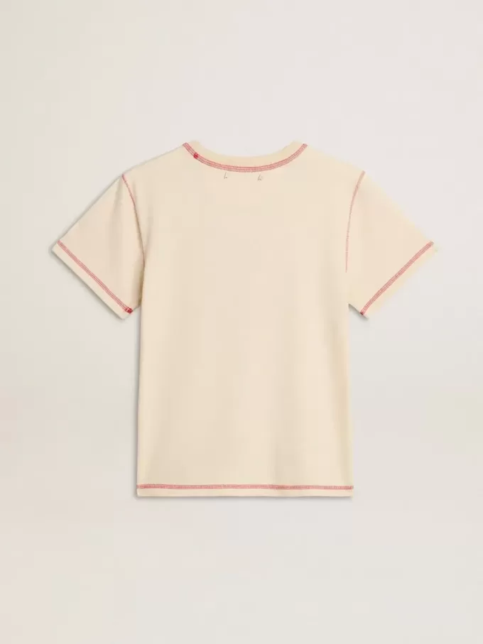 Tricou crem pentru femei cu accente roșii estompate Tricou crem pentru femei cu accente roșii estompate