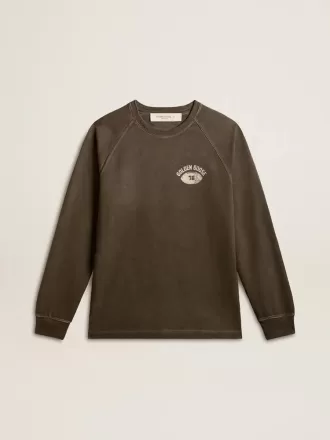 Tricou cu mâneci lungi pentru bărbați, din bumbac antracit, cu logo pe spate