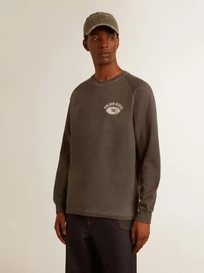Tricou cu mâneci lungi pentru bărbați, din bumbac antracit, cu logo pe spate Tricou cu mâneci lungi pentru bărbați, din bumbac antracit, cu logo pe spate