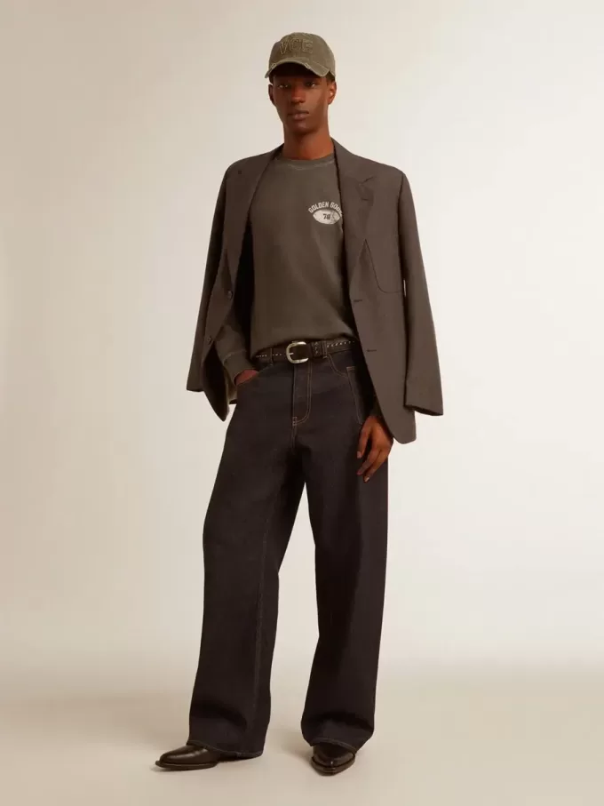Tricou cu mâneci lungi pentru bărbați, din bumbac antracit, cu logo pe spate Tricou cu mâneci lungi pentru bărbați, din bumbac antracit, cu logo pe spate