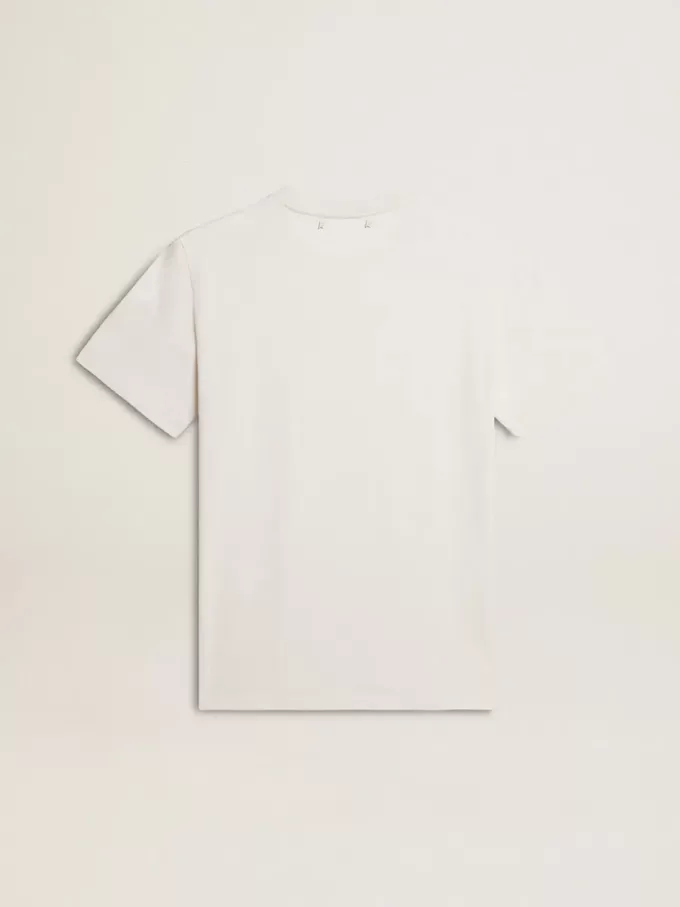 Tricou din bumbac alb uzat pentru femei, cu inscripție neagră Tricou din bumbac alb uzat pentru femei, cu inscripție neagră