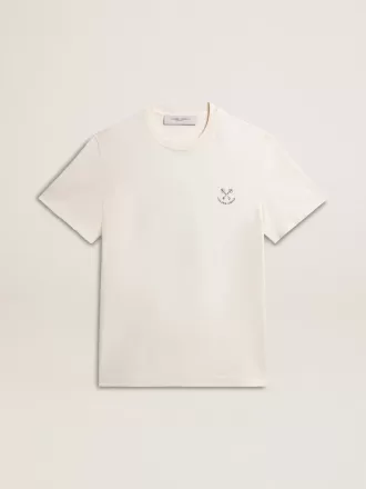 Tricou din bumbac pentru bărbați, de culoare alb învechit, cu imprimeu pe piept
