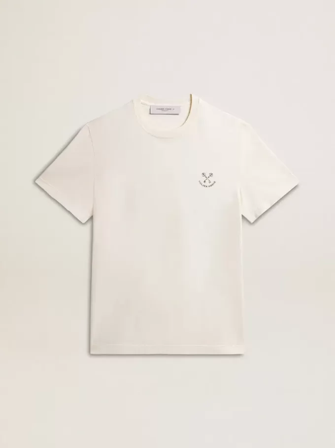Tricou din bumbac pentru bărbați, de culoare alb învechit, cu imprimeu pe piept