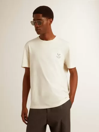 Tricou din bumbac pentru bărbați, de culoare alb învechit, cu imprimeu pe piept