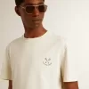 Tricou din bumbac pentru bărbați, de culoare alb învechit, cu imprimeu pe piept