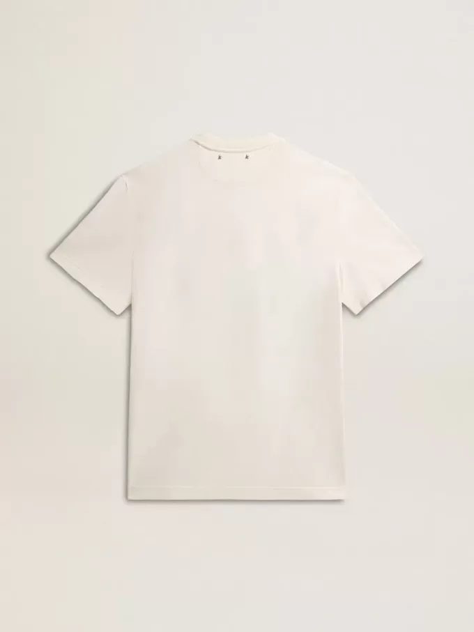Tricou din bumbac pentru bărbați, de culoare alb învechit, cu imprimeu pe piept