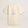 Tricou din bumbac pentru bărbați, de culoare alb vintage, cu margine nefinisată în față Tricou din bumbac pentru bărbați, de culoare alb vintage, cu margine nefinisată în față