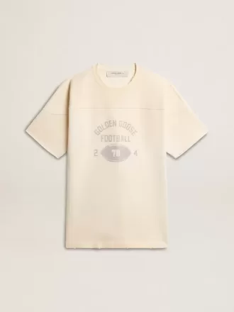 Tricou din bumbac pentru bărbați, de culoare alb vintage, cu margine nefinisată în față