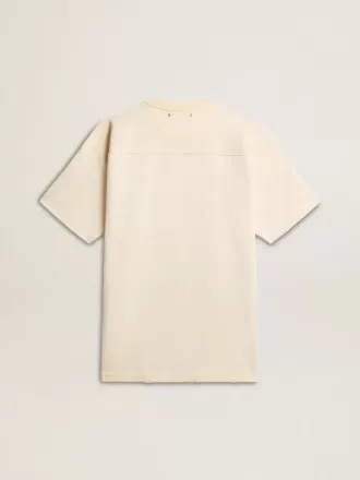 Tricou din bumbac pentru bărbați, de culoare alb vintage, cu margine nefinisată în față