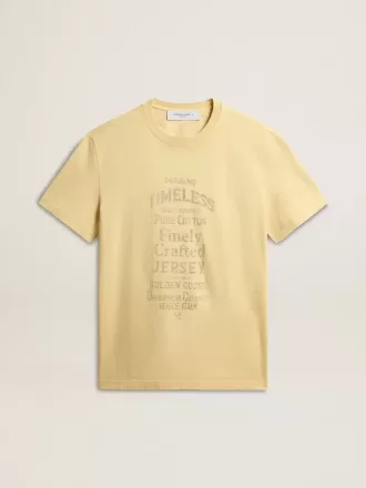 Tricou din bumbac pentru bărbați, de culoare galben pal, cu inscripție decolorată