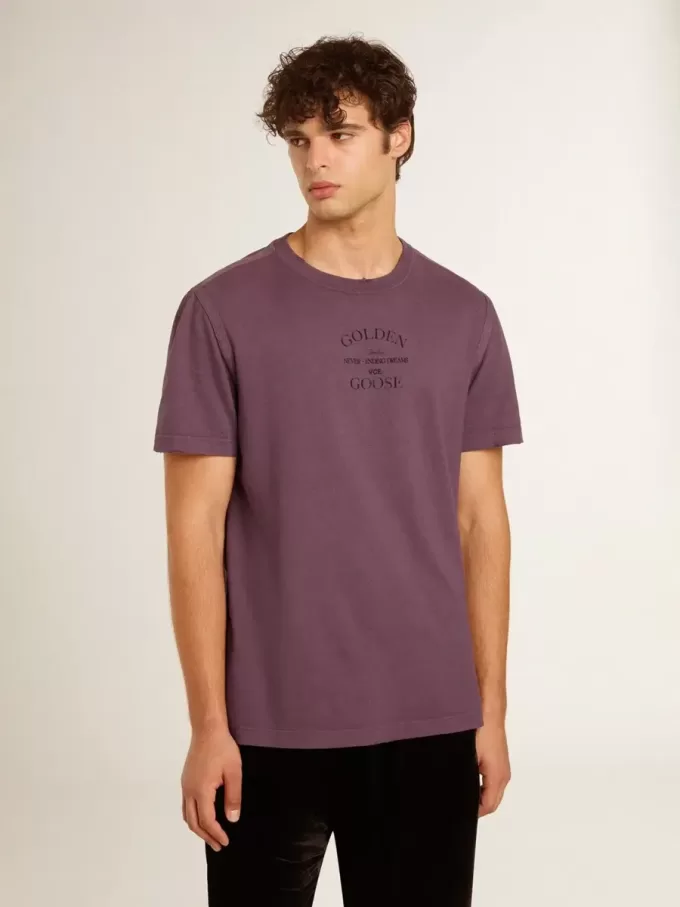 Tricou din bumbac pentru bărbați, în culoarea violet uzat, cu logo imprimat