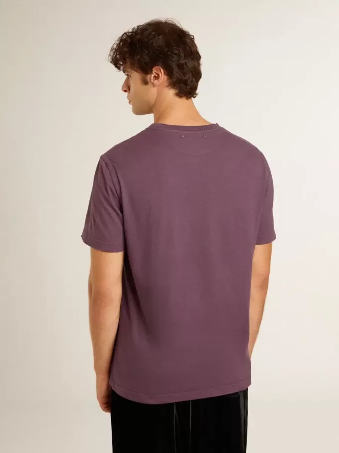 Tricou din bumbac pentru bărbați, în culoarea violet uzat, cu logo imprimat