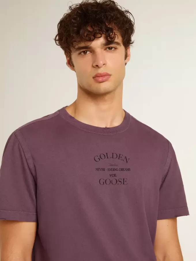 Tricou din bumbac pentru bărbați, în culoarea violet uzat, cu logo imprimat