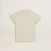Tricou din bumbac pentru fete, de culoare albă uzată, cu broderie roșie pe piept Tricou din bumbac pentru fete, de culoare albă uzată, cu broderie roșie pe piept