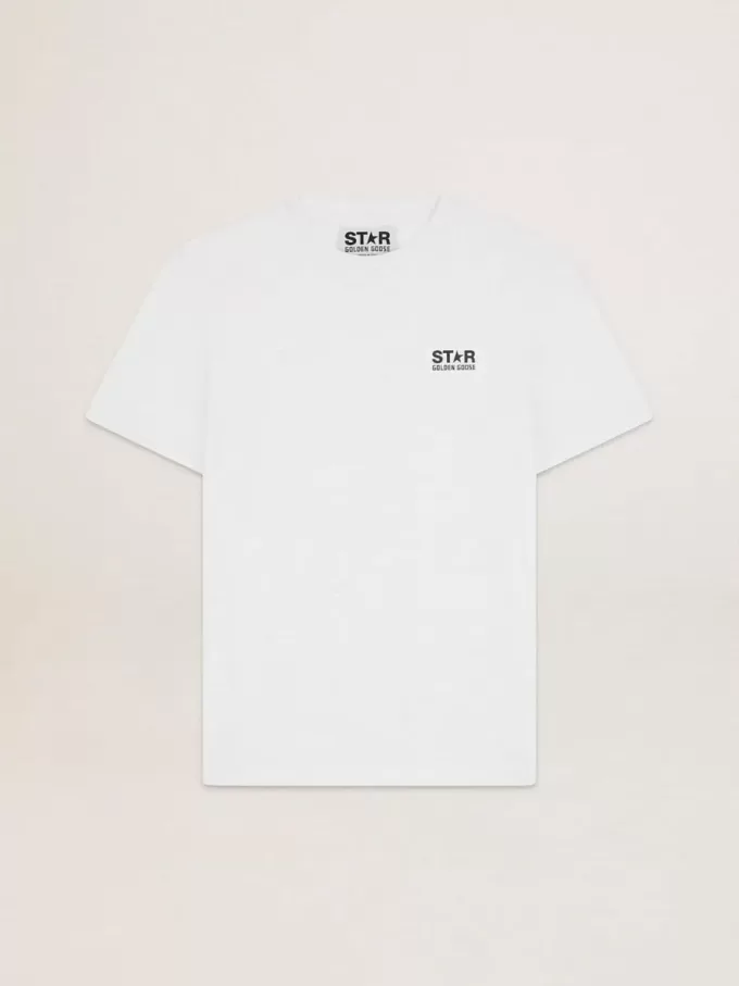 Tricou din colecția White Star cu logo negru contrastant și stea Tricou din colecția White Star cu logo negru contrastant și stea