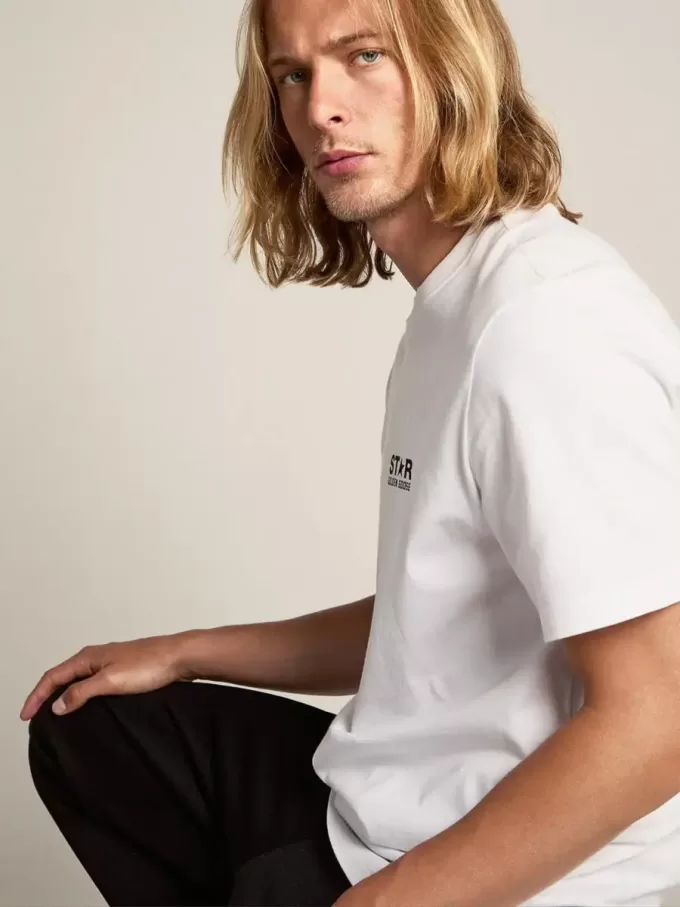 Tricou din colecția White Star cu logo negru contrastant și stea Tricou din colecția White Star cu logo negru contrastant și stea