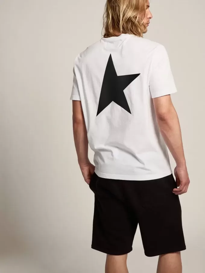 Tricou din colecția White Star cu logo negru contrastant și stea Tricou din colecția White Star cu logo negru contrastant și stea
