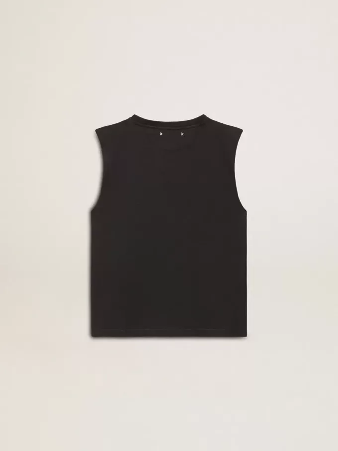 Tricou fără mâneci, negru uzat, cu broderie ton pe ton în degrade Tricou fără mâneci, negru uzat, cu broderie ton pe ton în degrade