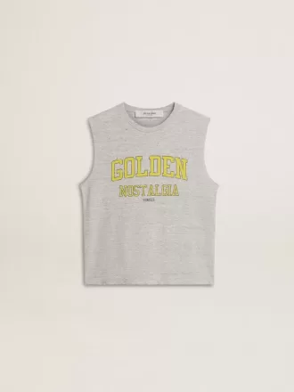 Tricou fără mâneci pentru femei, de culoare gri, cu imprimeu galben