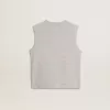 Tricou fără mâneci pentru femei, de culoare gri, cu imprimeu galben Tricou fără mâneci pentru femei, de culoare gri, cu imprimeu galben