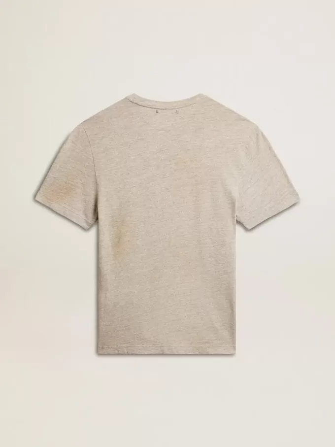 Tricou gri din bumbac pentru bărbați, cu imprimeu vintage pe partea din față Tricou gri din bumbac pentru bărbați, cu imprimeu vintage pe partea din față