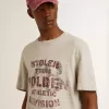 Tricou gri din bumbac pentru bărbați, cu imprimeu vintage pe partea din față Tricou gri din bumbac pentru bărbați, cu imprimeu vintage pe partea din față