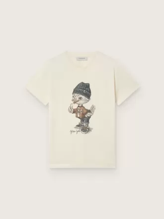 Tricou Journey pentru băieți din bumbac alb cu imprimeu digital cu mascota