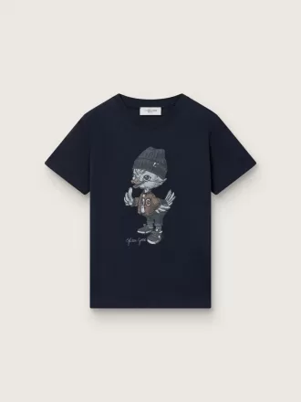 Tricou Journey pentru băieți din tricou albastru din bumbac cu imprimeu digital cu mascota
