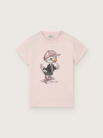 Tricou Journey pentru fete din bumbac jersey roz cu imprimeu digital cu mascota