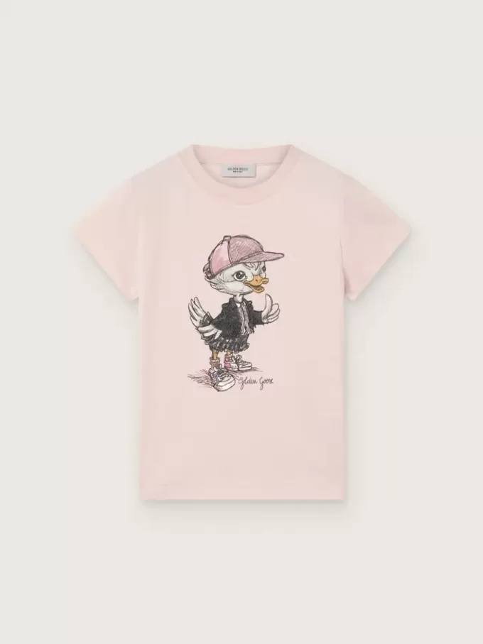 Tricou Journey pentru fete din bumbac jersey roz cu imprimeu digital cu mascota Tricou Journey pentru fete din bumbac jersey roz cu imprimeu digital cu mascota