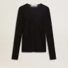 Tricou negru cu guler rotund pentru femei Tricou negru cu guler rotund pentru femei