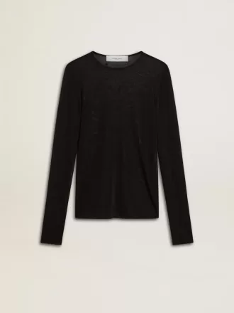 Tricou negru cu guler rotund pentru femei