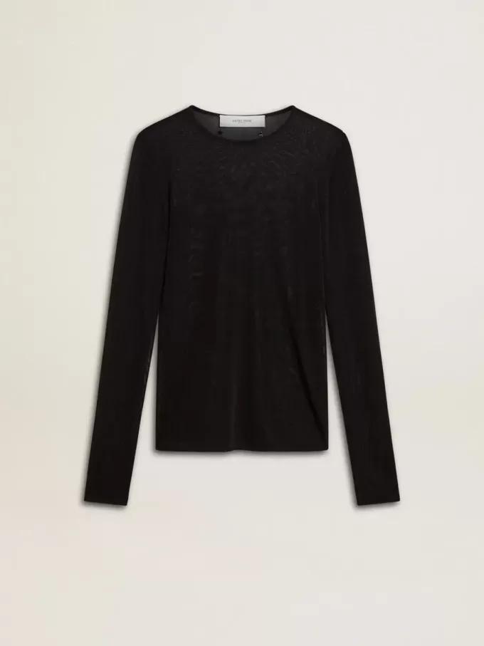 Tricou negru cu guler rotund pentru femei Tricou negru cu guler rotund pentru femei