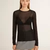 Tricou negru cu guler rotund pentru femei Tricou negru cu guler rotund pentru femei