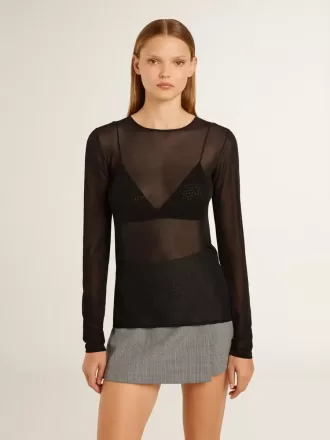 Tricou negru cu guler rotund pentru femei