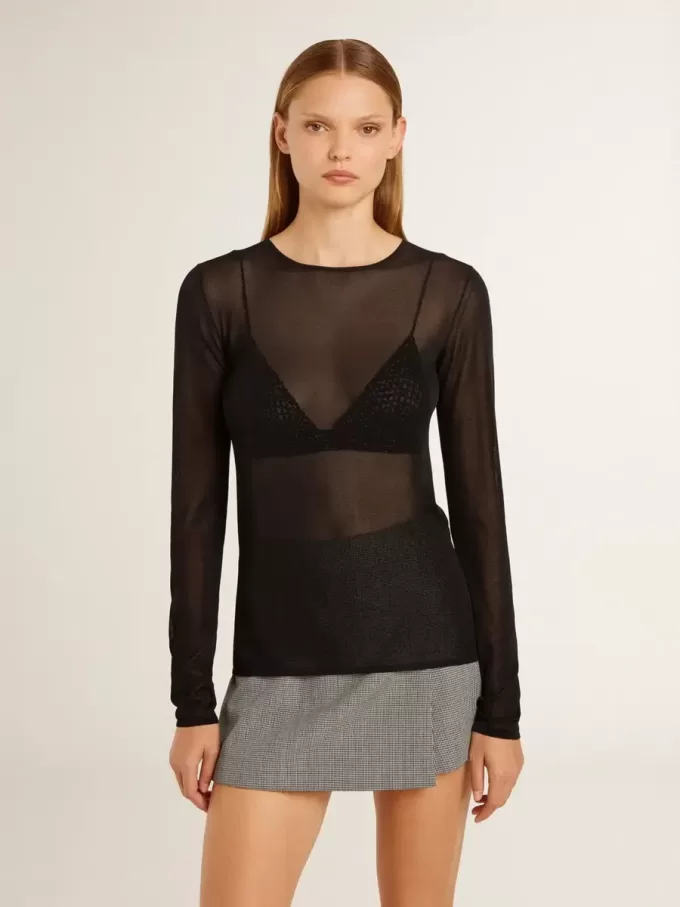 Tricou negru cu guler rotund pentru femei Tricou negru cu guler rotund pentru femei
