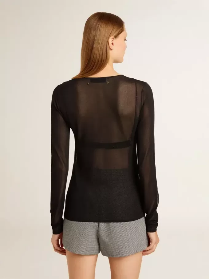 Tricou negru cu guler rotund pentru femei Tricou negru cu guler rotund pentru femei