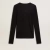 Tricou negru cu guler rotund pentru femei Tricou negru cu guler rotund pentru femei