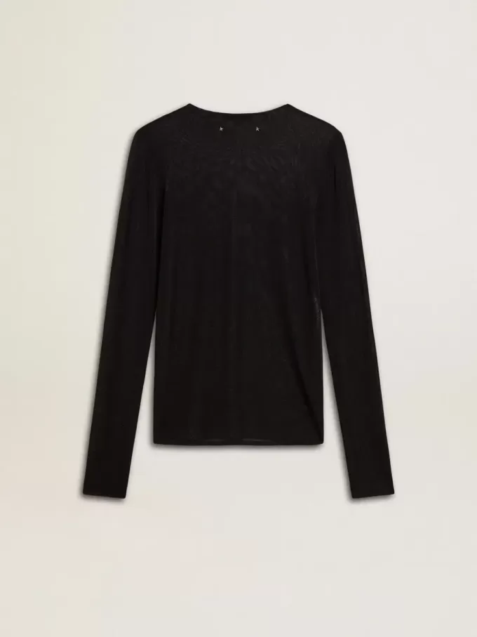 Tricou negru cu guler rotund pentru femei Tricou negru cu guler rotund pentru femei