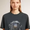 Tricou negru cu imprimeu multicolor