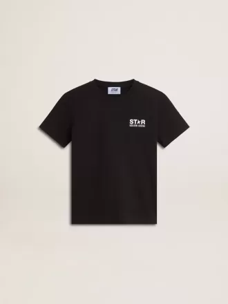Tricou negru cu logo alb contrastant pe față și stea maxi pe spate