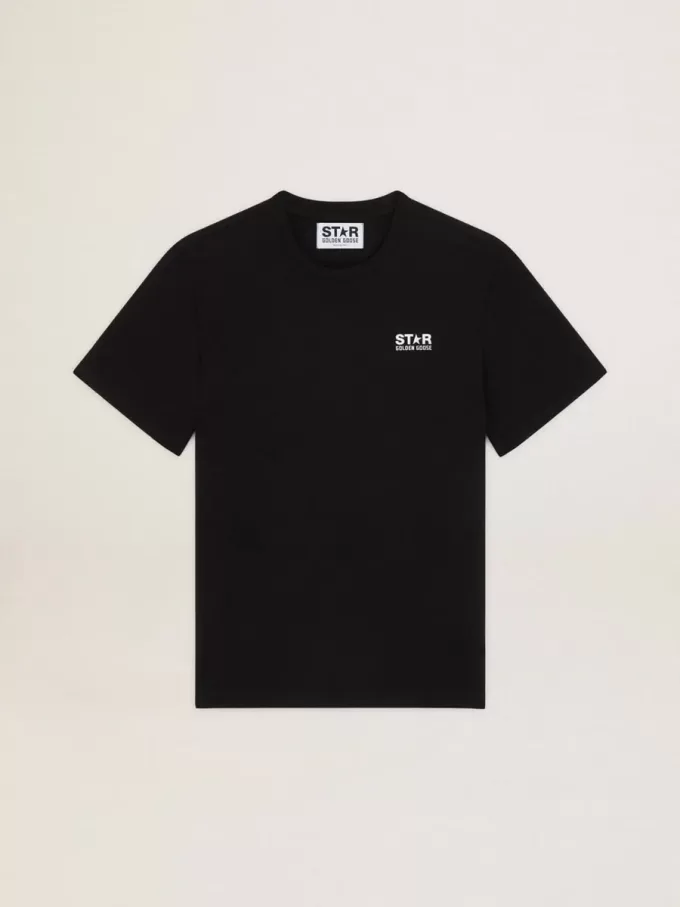 Tricou negru pentru bărbați, cu logo alb contrastant și stea Tricou negru pentru bărbați, cu logo alb contrastant și stea