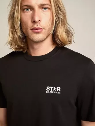 Tricou negru pentru bărbați, cu logo alb contrastant și stea