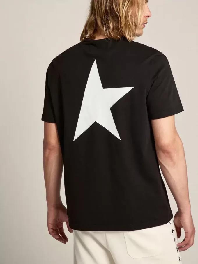 Tricou negru pentru bărbați, cu logo alb contrastant și stea Tricou negru pentru bărbați, cu logo alb contrastant și stea