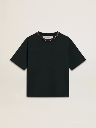 Tricou negru pentru femei cu cristale