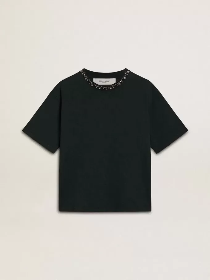 Tricou negru pentru femei cu cristale Tricou negru pentru femei cu cristale