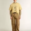 Tricou oversized din bumbac galben pentru bărbați, cu imprimeu albastru Tricou oversized din bumbac galben pentru bărbați, cu imprimeu albastru
