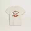 Tricou pentru băieți, de culoare albă uzată, cu inscripții multicolore