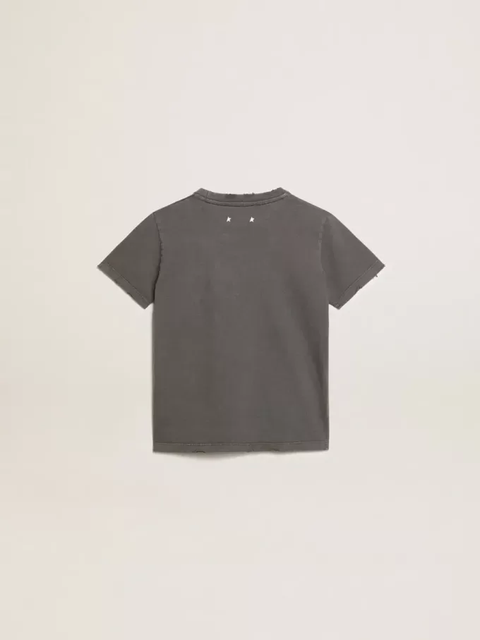 Tricou pentru băieți, de culoare gri, cu finisaj uzat Tricou pentru băieți, de culoare gri, cu finisaj uzat